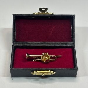 Vintage BAND Trumpet Tie Tack Pin Men Costume Jewelry in Display Box